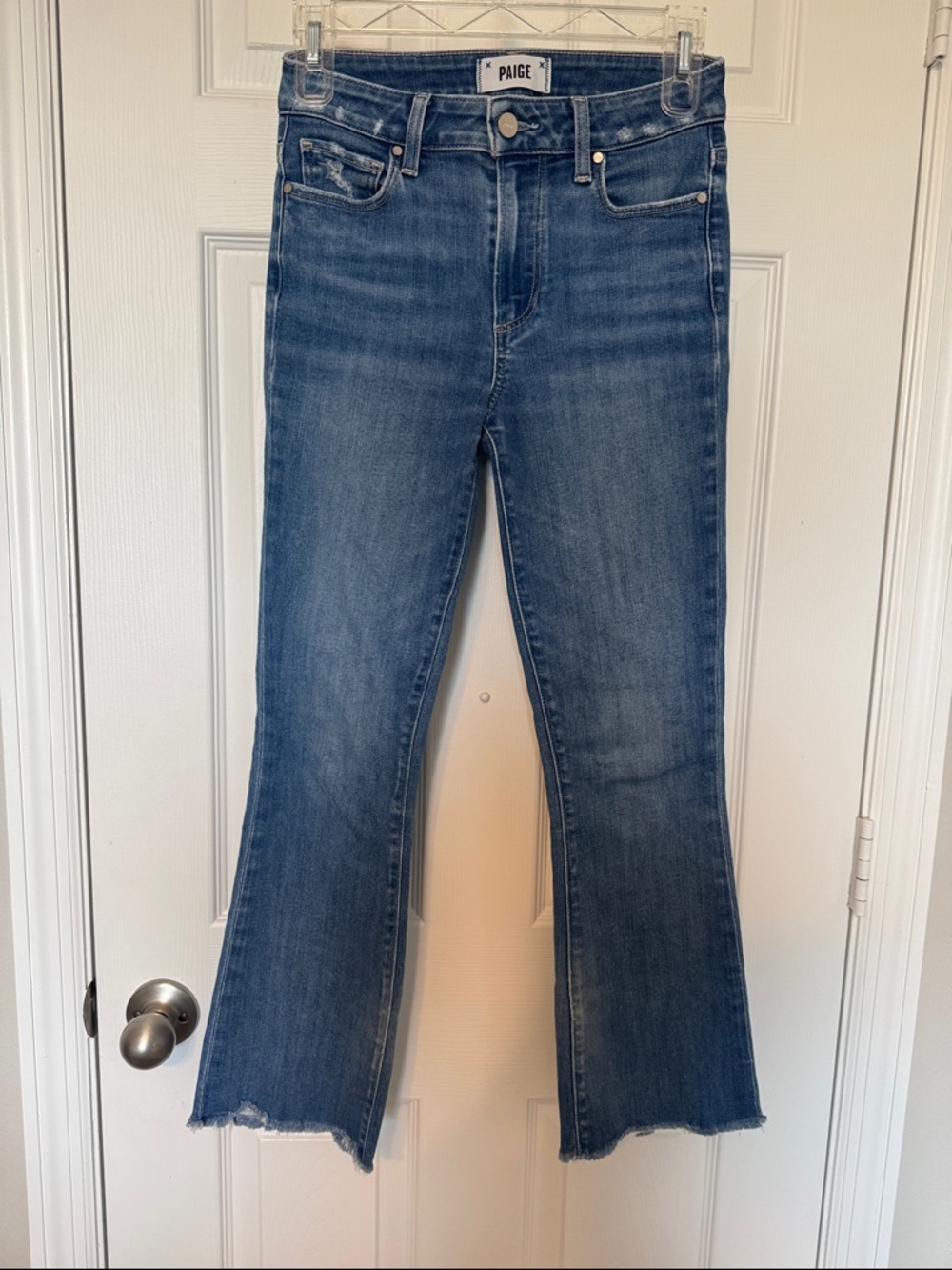 PAIGE Medium Wash Wide-Leg Cropped Jeans
